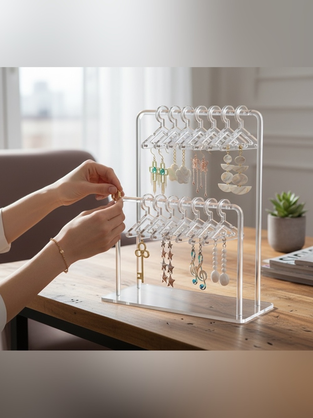 Acrylic Double-Tier Earring Organizer Stand & Display - Picture 2 of 3